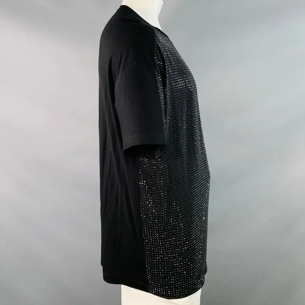 GUCCI Size L Black Studded Silk Dolman Sleeves Crew Neck T-shirt